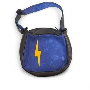 Quality Made Genuine Leather Blue and Black Women's Shoulder Bag Lightning Bolt